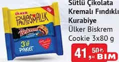 ÜLKER BİSKREM COOKİE SÜTLÜ ÇİKOLATA KREMALI FINDIKLI KURABİYE 3X80 G